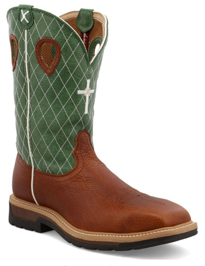 Mens Twisted X Steel Toe Cognac Glazed Pebble Lime Work Boots