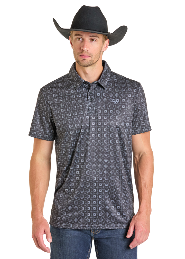 Panhandle Mens Black Medallion Print Short Sleeve Shirt