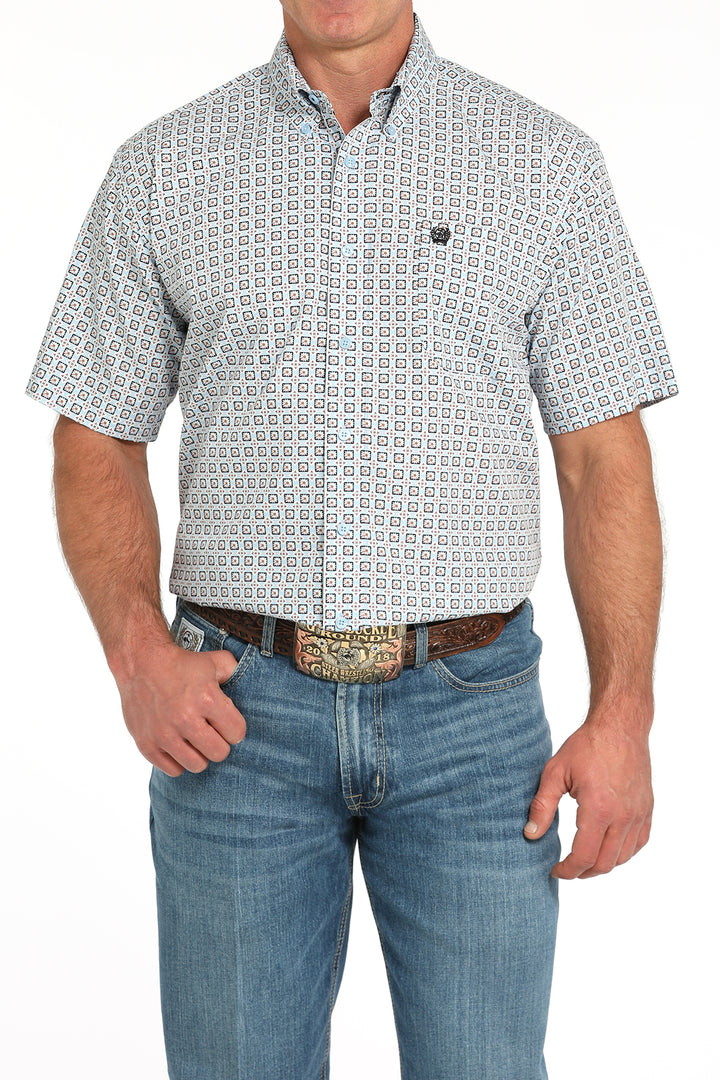 Cinch Mens Flower Geo Print Short Sleeve Shirt