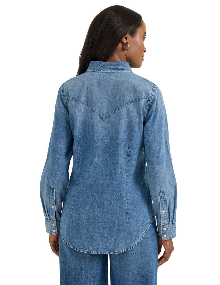 Wrangler Womens Denim Pearl Snap Shirt