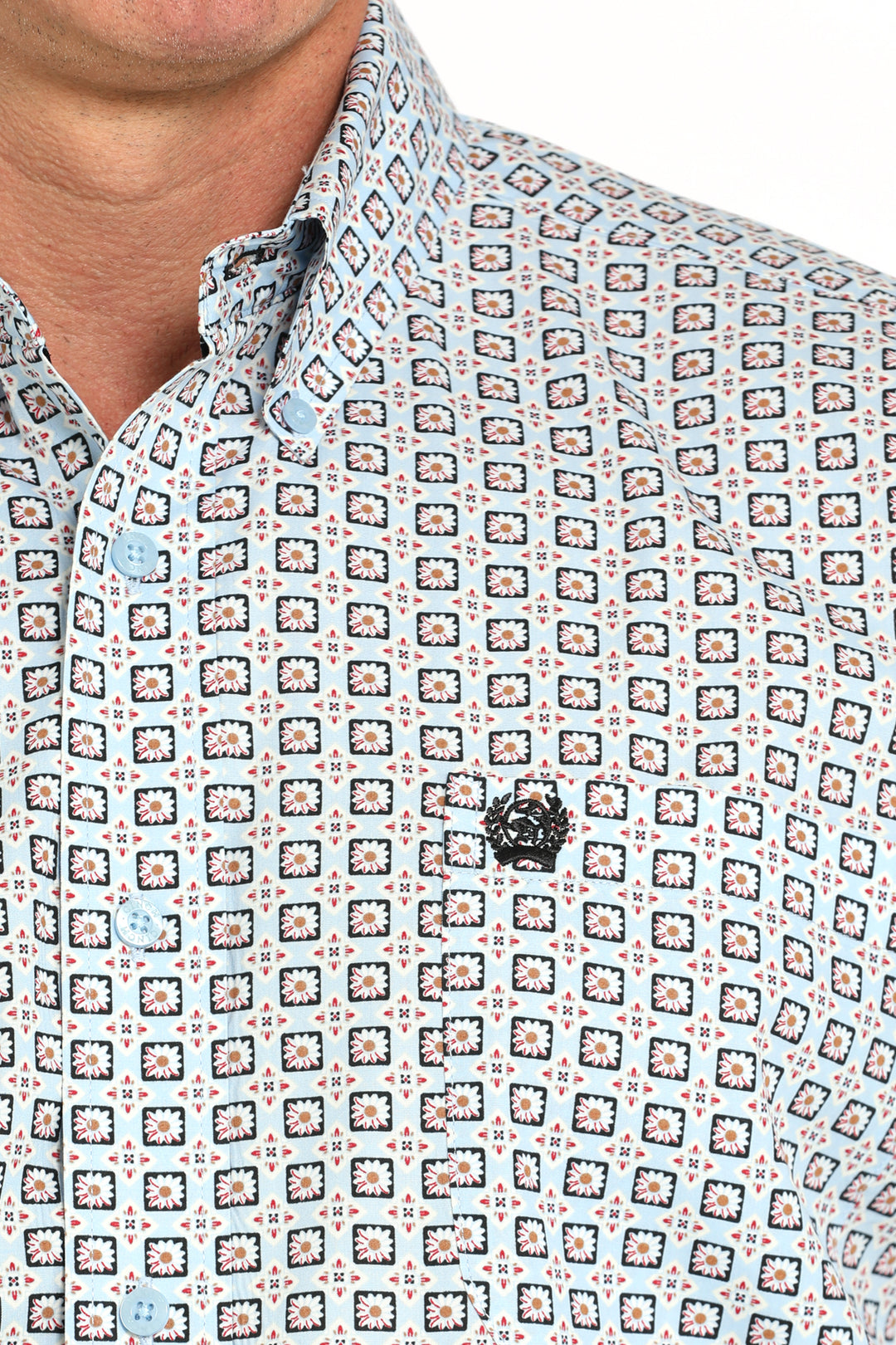 Cinch Mens Flower Geo Print Short Sleeve Shirt