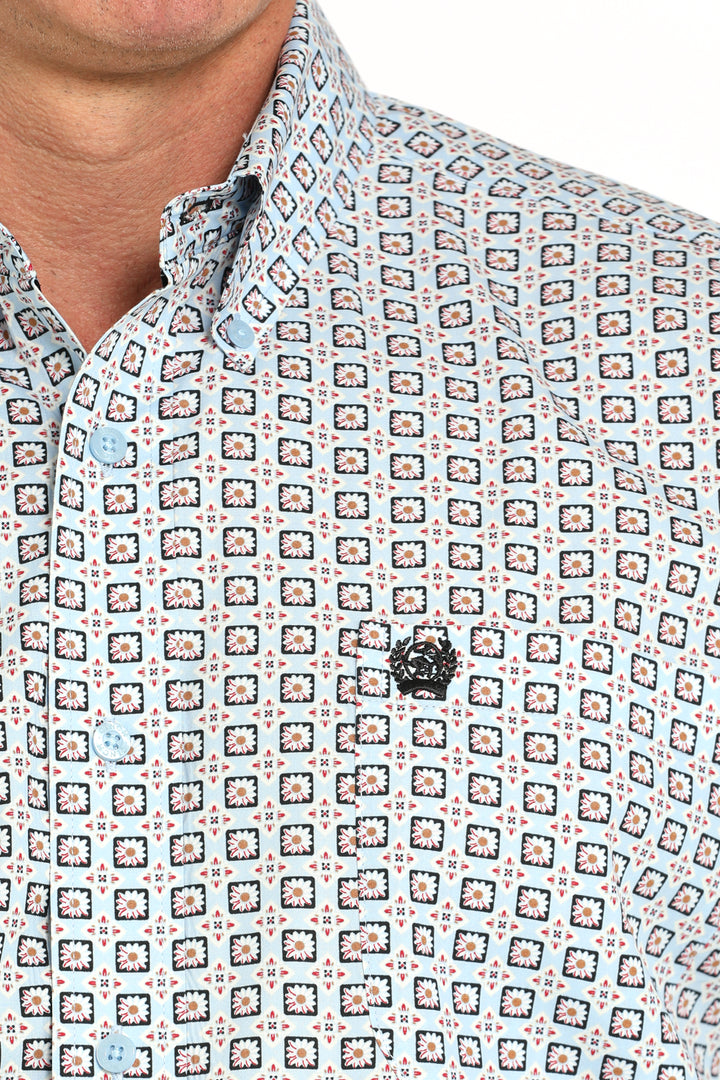 Cinch Mens Flower Geo Print Short Sleeve Shirt