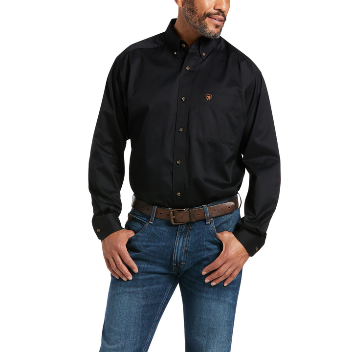 Mens Ariat Solid Twill Black Long Sleeve Shirt