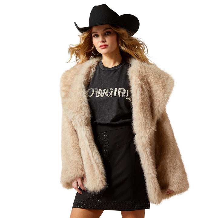 Ariat Womens Tan Faux Fur Coat