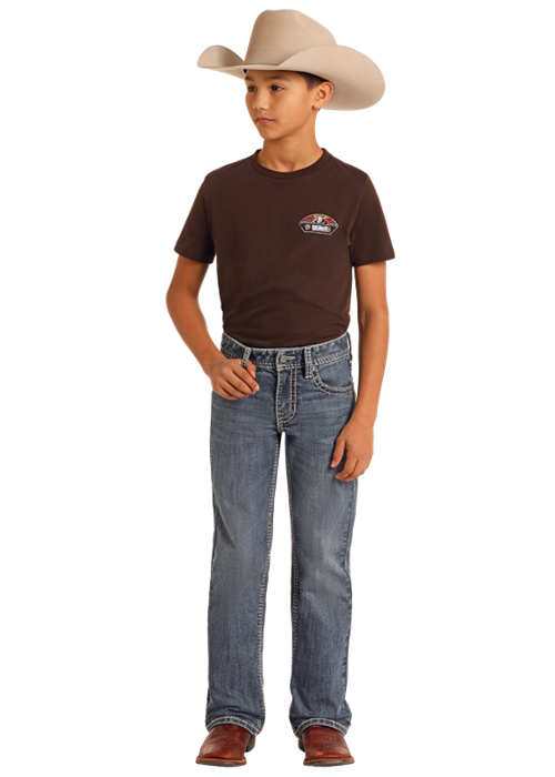 Panhandle Boys Regular Fit Leather Embroidered Bootcut Jeans