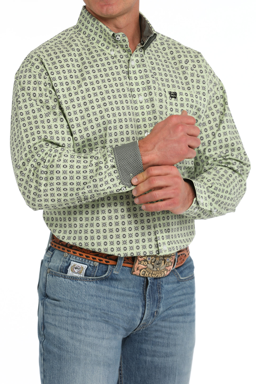 Cinch Mens Lime Long Sleeve Shirt