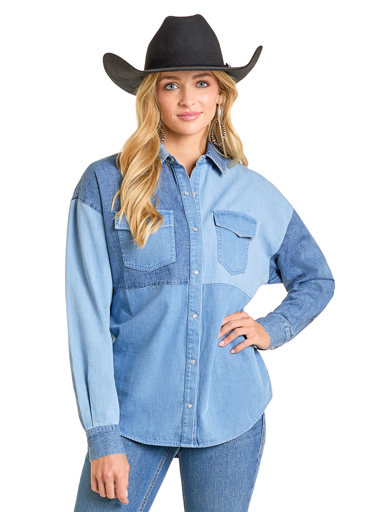 Panhandle Womens Denim Patch Shirt