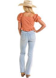 Panhandle Womens Eyelet Puff Sleeve Blouse