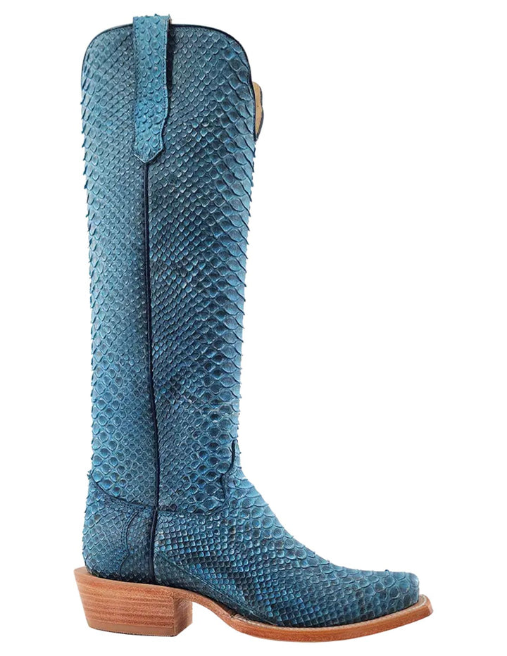 R. Watson Womens Denim Python Python Narrow Square Toe Boots