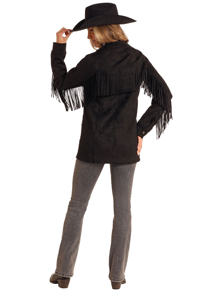 Panhandle Womens Black Microsuede Fringe Jacket