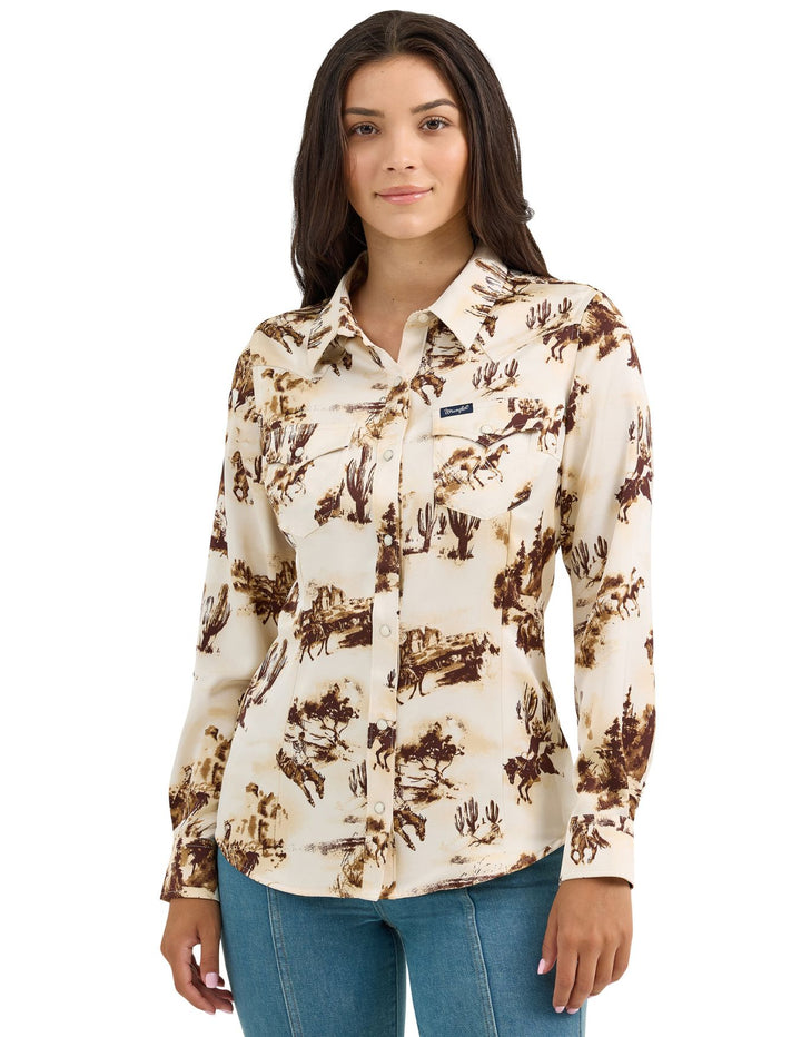 Wrangler Womens Bold Bucking Cowboy Western Snap Shirt
