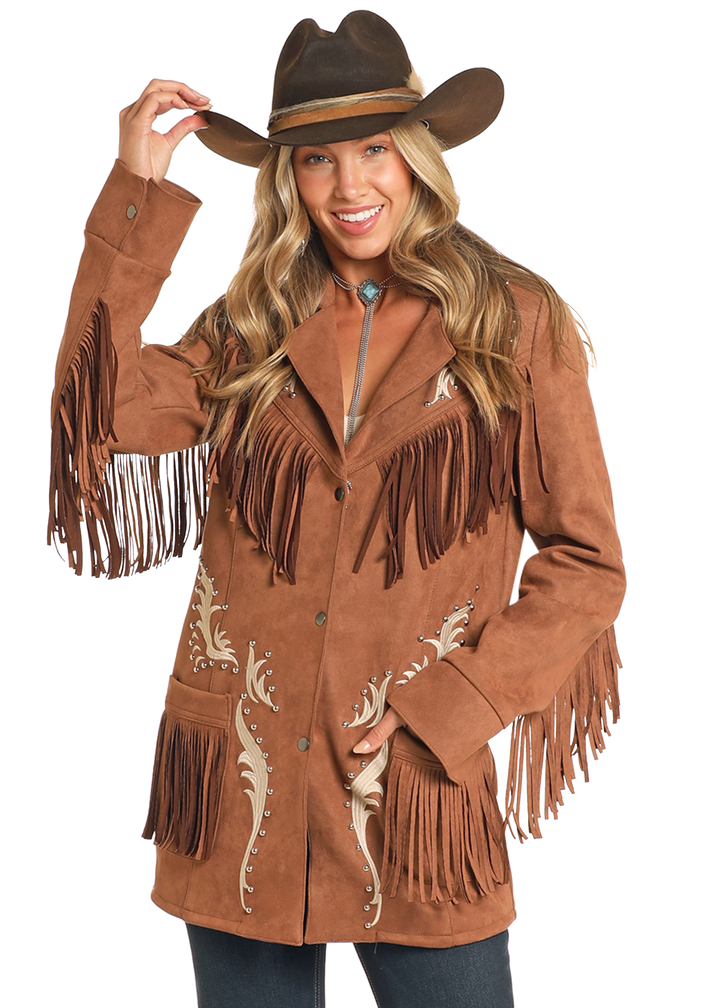 Panhandle Womens Camel Suede Fringe Jacket