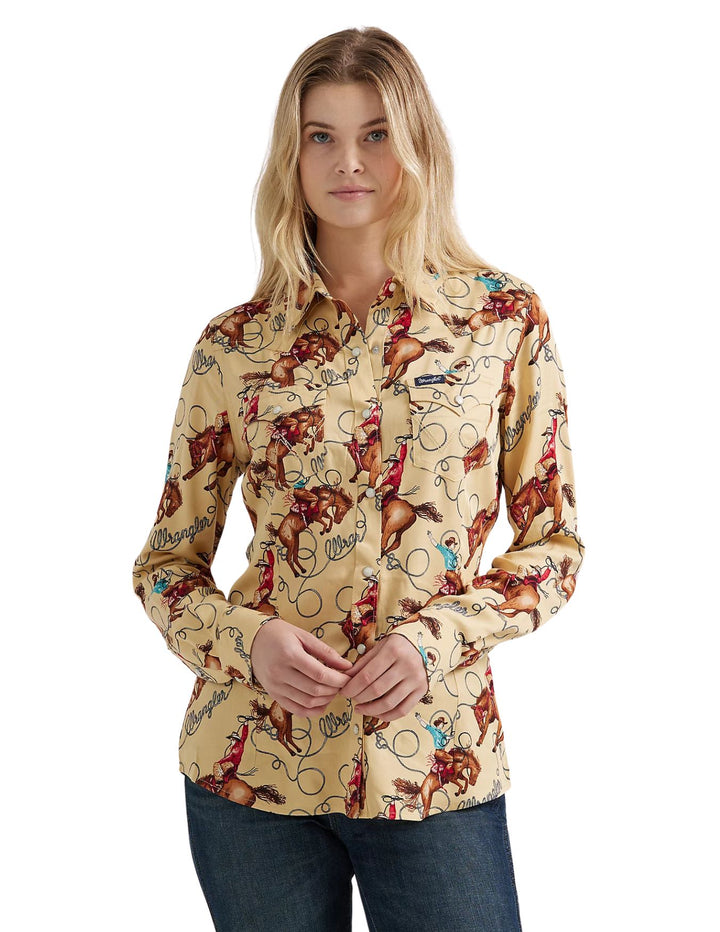 Wrangler Women's Saddle Up Slim Western Snap Shirt