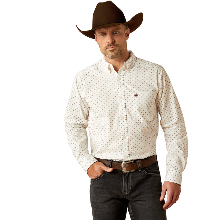 Ariat Mens White Pembroke Fitted Long Sleeve Shirt