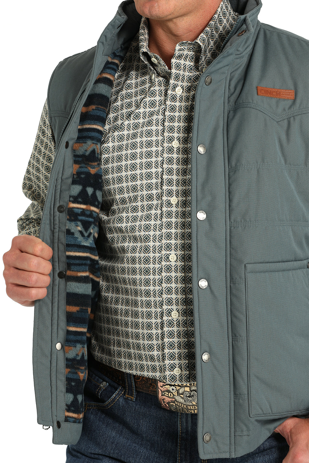 Cinch Men's Blue Wax Coated Quilted Vest