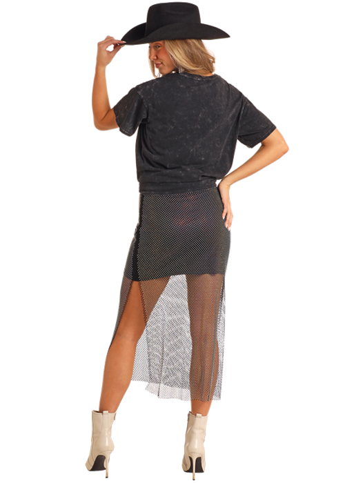 Panhandle Womens Black Rhinestone Mesh Skirt