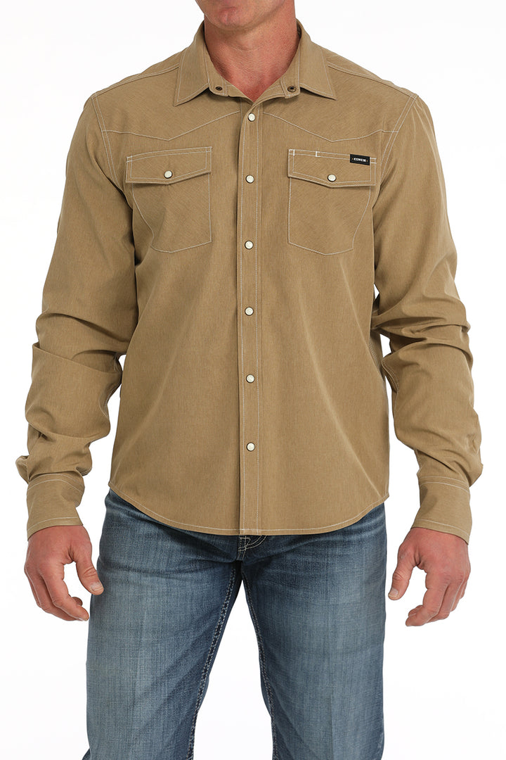 Cinch Mens Light Brown Camp Long Sleeve Shirt