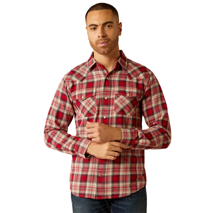 Ariat Mens Red Retro Plaid Long Sleeve Shirt