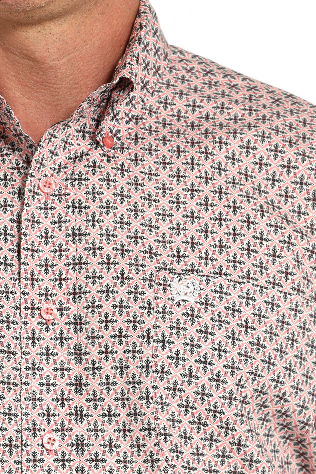 Cinch Mens Pink Print Short Sleeve Shirt