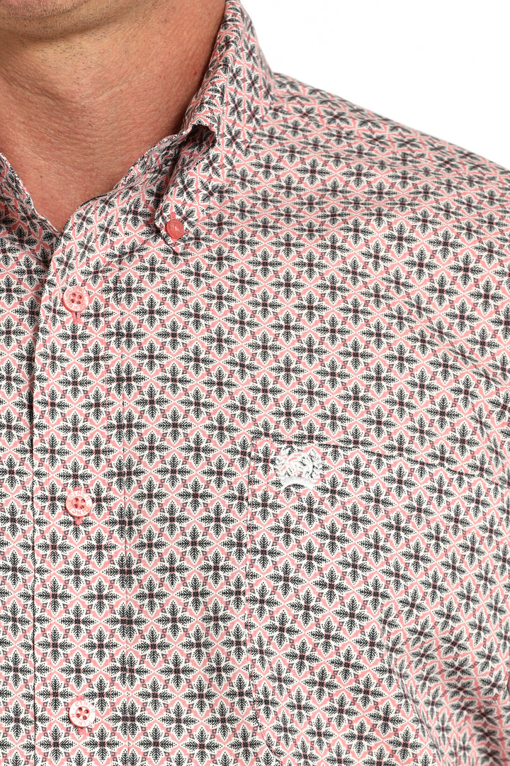 Cinch Mens Pink Print Short Sleeve Shirt