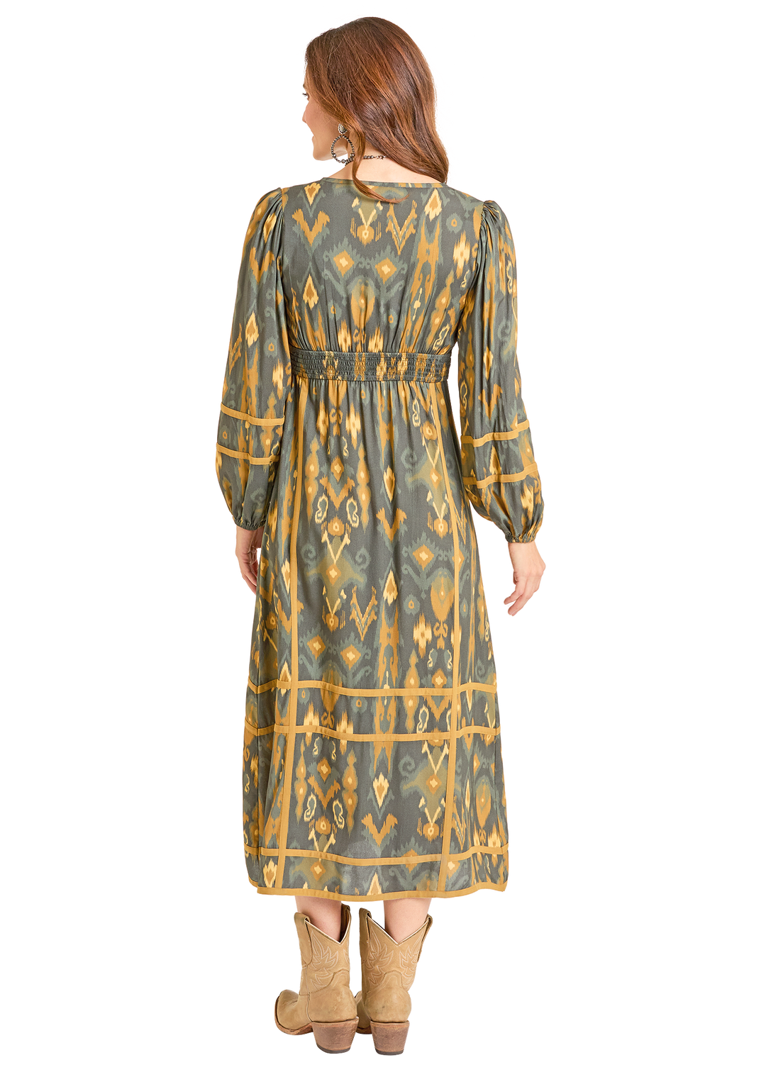 Panhandle Womens Olive Printed Midi Dress