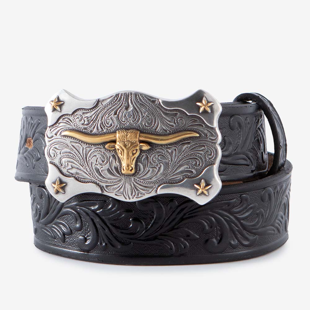 Tony Lama Youth Black Longhorn Buckle Belt