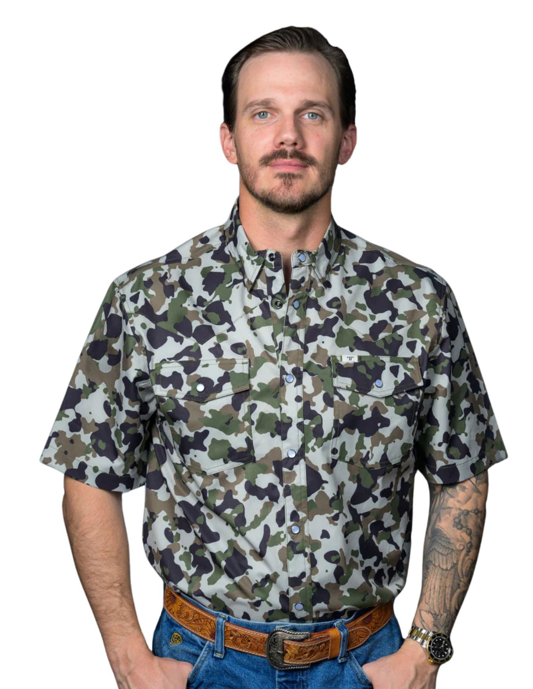 Ferrell Mens Camo Short Sleeve Snap Shirt