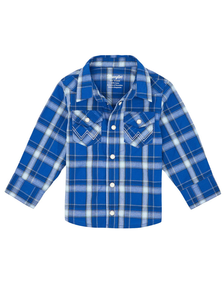 Wrangler Boys Blue Plaid Long Sleeve Shirt