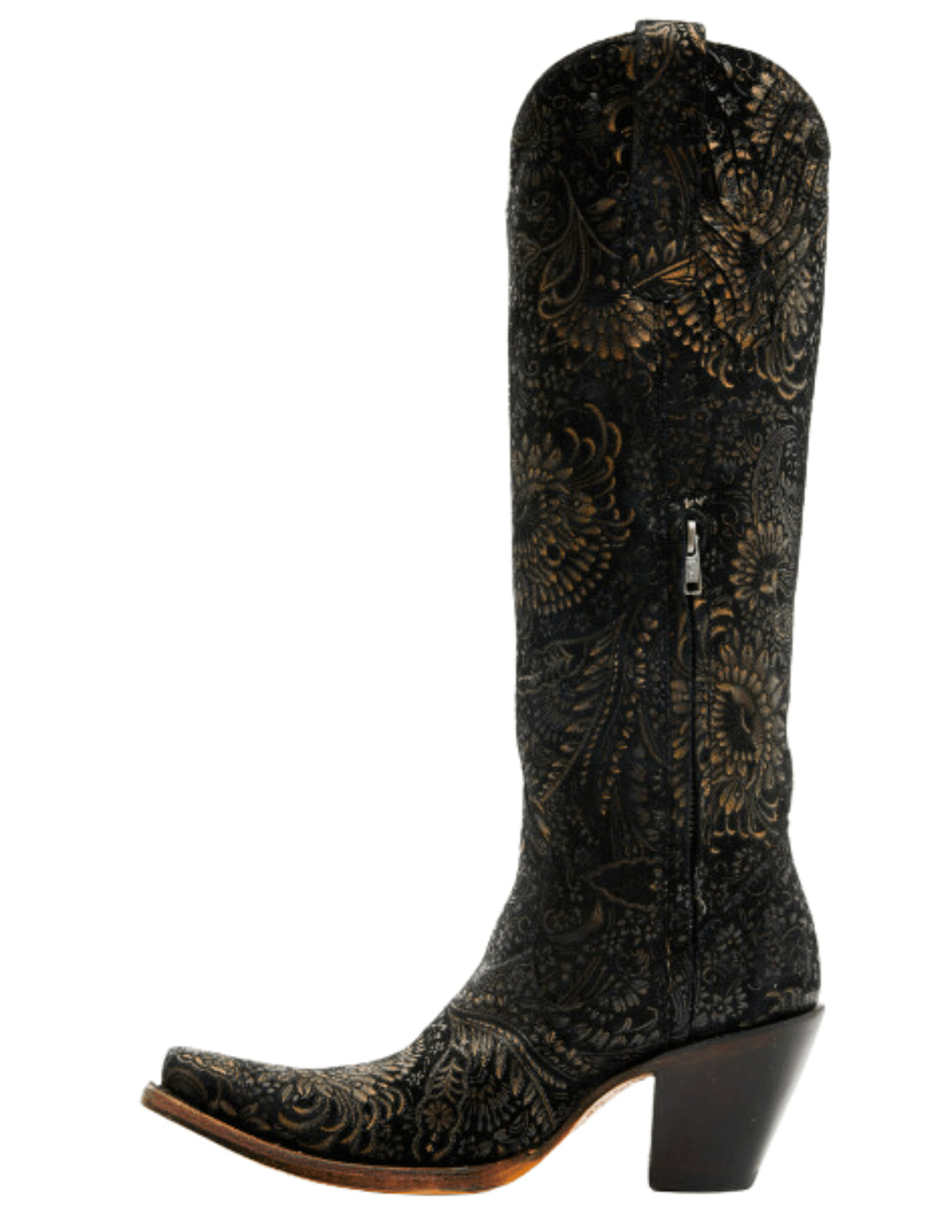 Corral Womens Black and Gold  Floral Tall Black Boots