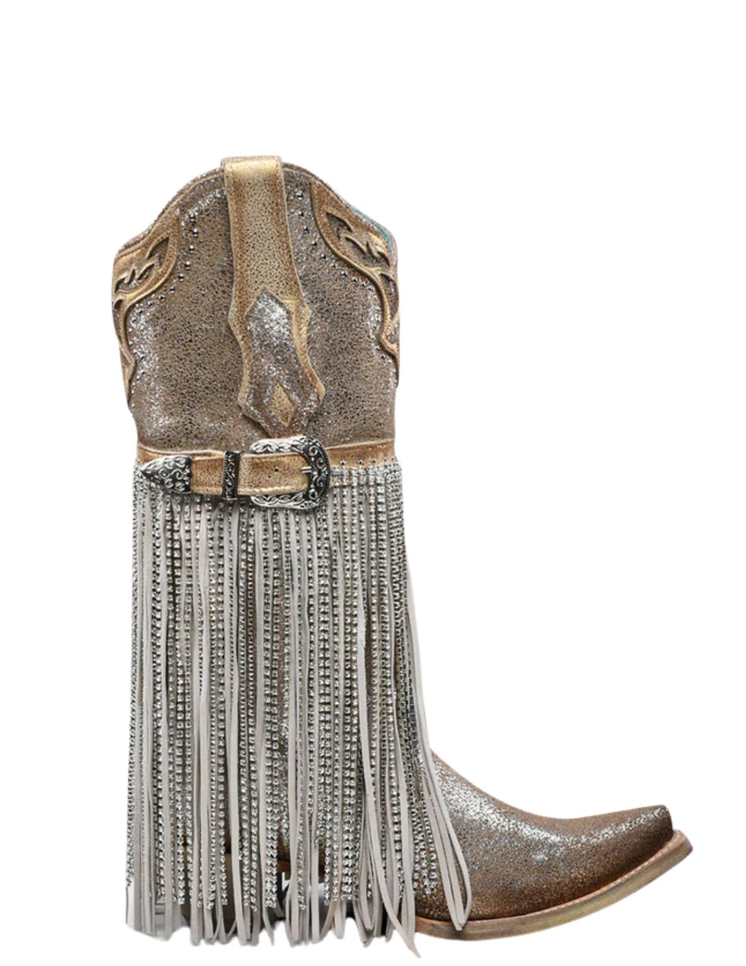 Corral Womens Silver Metallized Crystal Fringe Boots