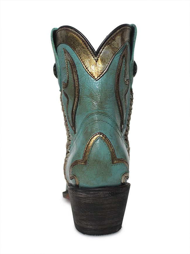 Ladies Corral Turquoise Gold Overlay Ankle Booties