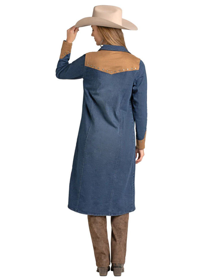 Panhandle Womens Denim Dress With Microsuede Yokes