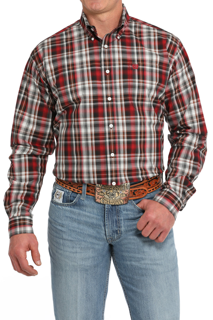 Cinch Mens Red Plaid Long Sleeve Shirt