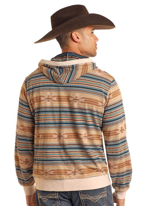 Panhandle Mens Tan Aztec Striped Jacquard Hoodie