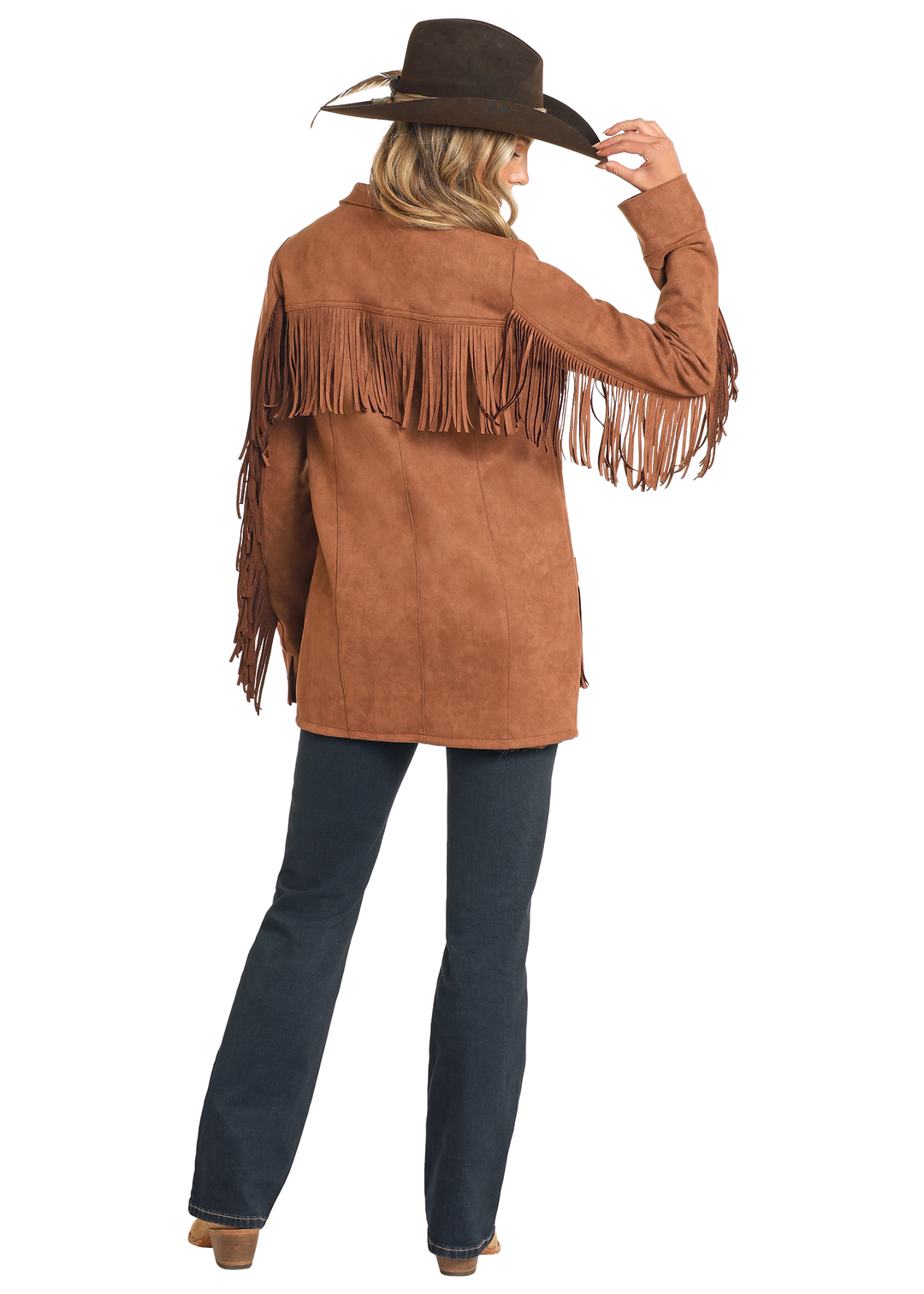 Panhandle Womens Camel Suede Fringe Jacket