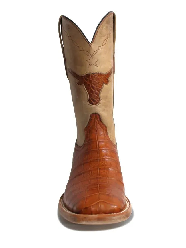 Black Jack Mens Cigar Caiman Belly with Longhorn Inlay Boots