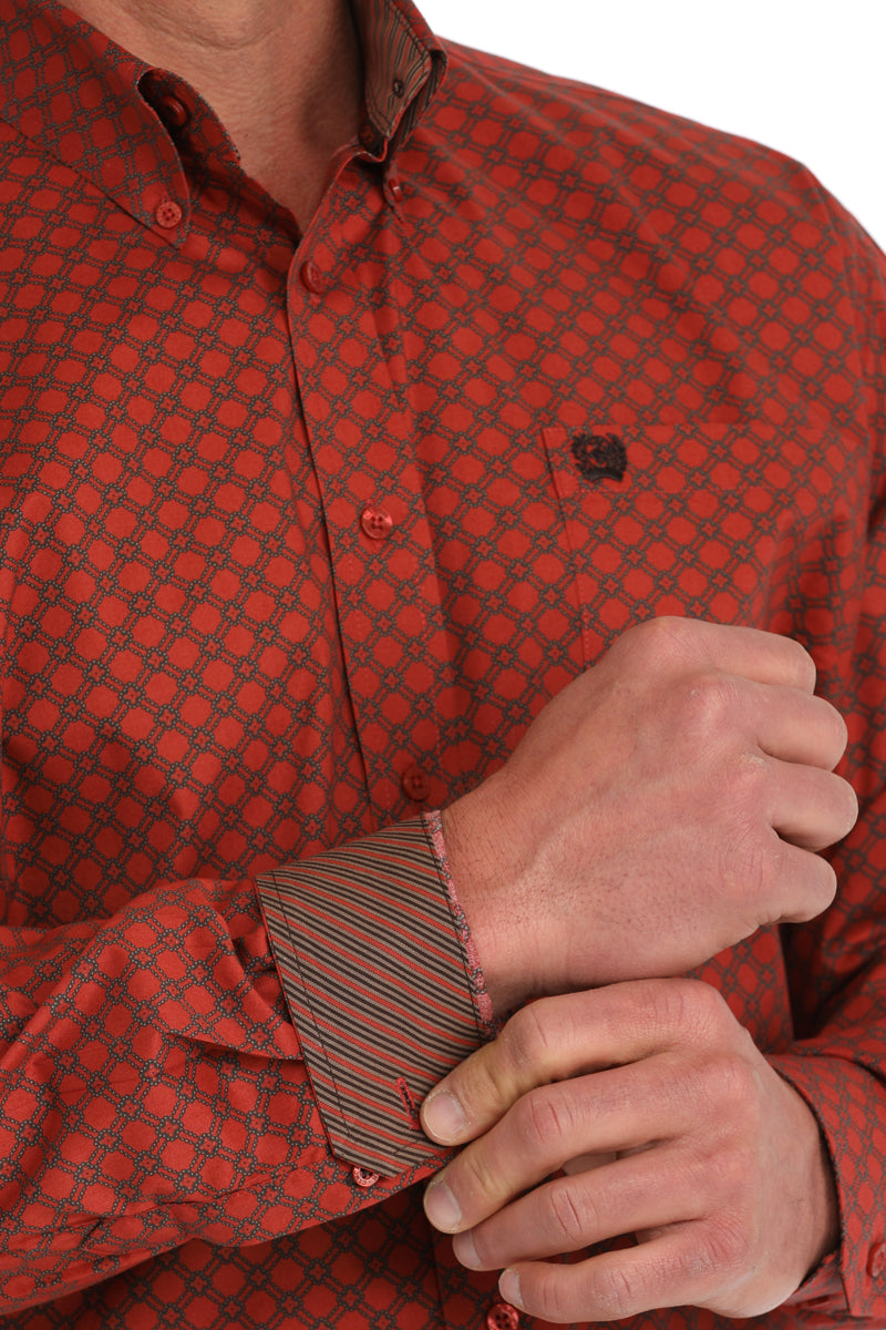 Cinch Mens Red Diamond Print Long Sleeve Shirt