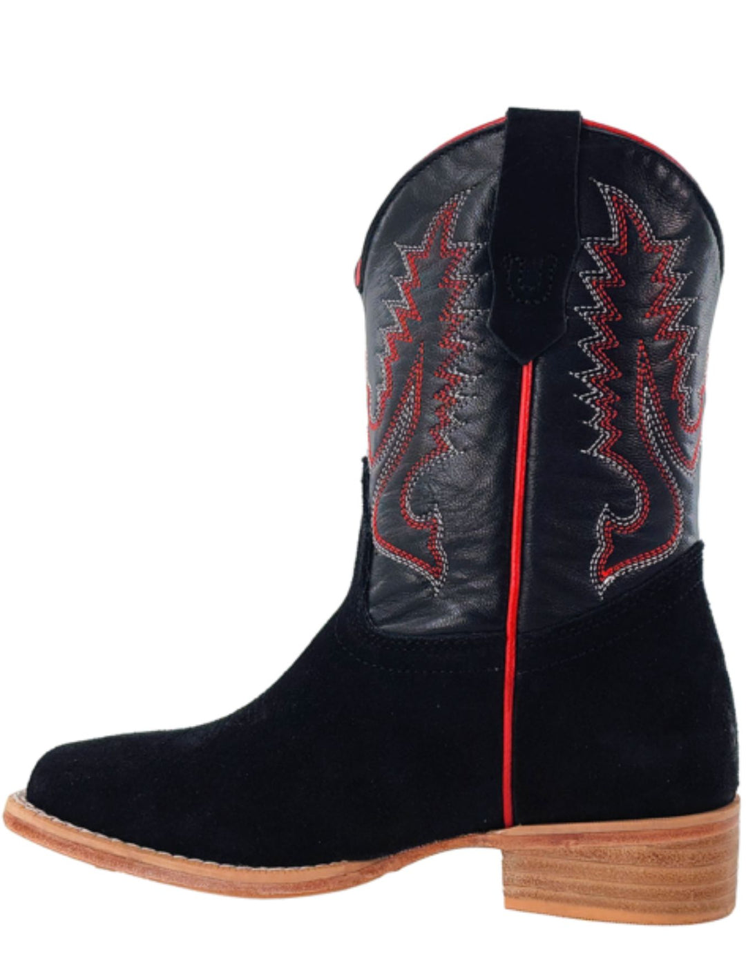 R.Watson Kids Black Roughout Wide Square Toe Boots