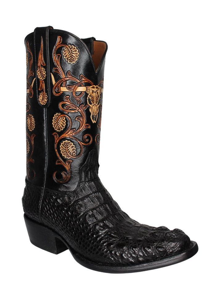 Black Jack Mens Longhorn Tooled Hornback Alligator Boots