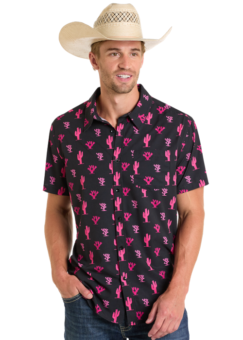 Panhandle Mens Pink Cactus Short Sleeve Shirt