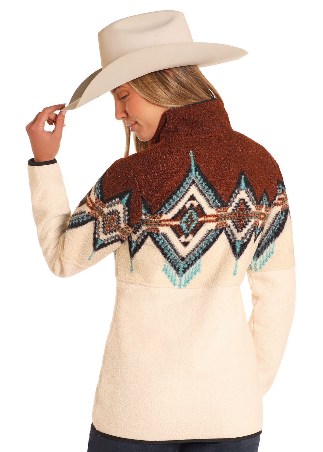 Panhandle Womens Aztec Border Berber Pullover