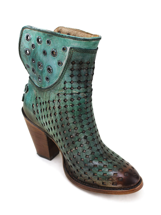 Ladies Corral Tobacco & Turquoise Laser Cut Ankle Boots