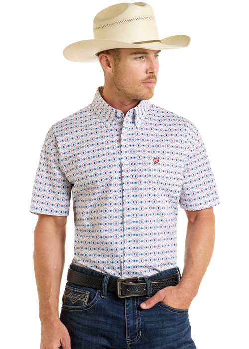 Panhandle Men White Aztec Short Sleeve Shirt