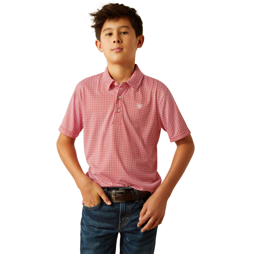 Ariat Boys Red All Over Print Polo