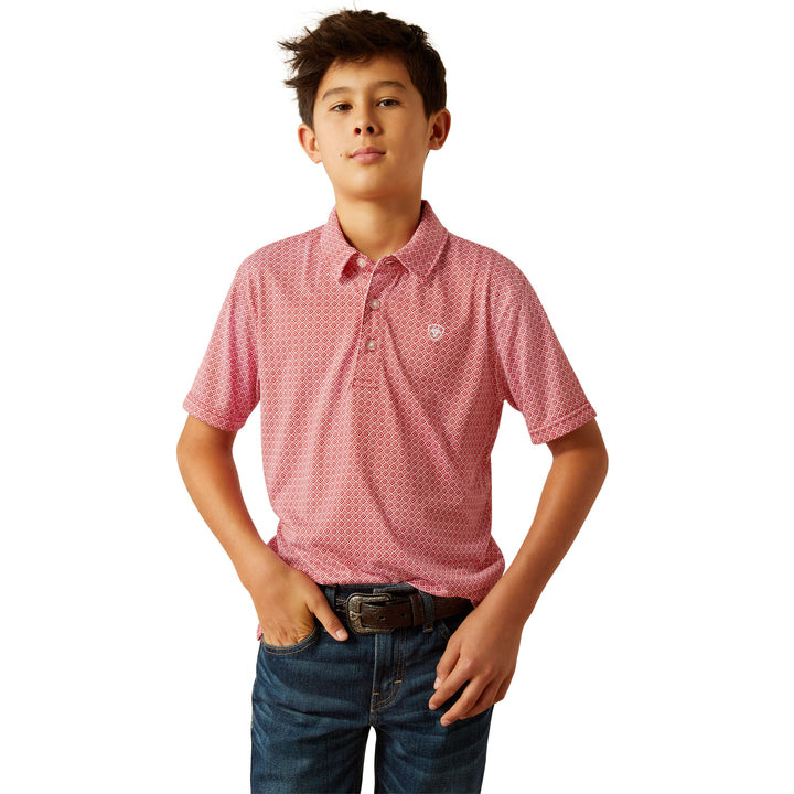 Ariat Boys Red All Over Print Polo