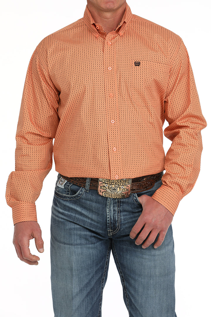 Cinch Mens Coral Geometric Print Long Sleeve Shirt