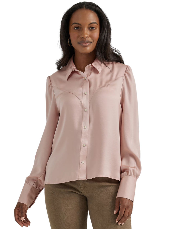 Wrangler Women's Pink Satin Rodeo Blouse