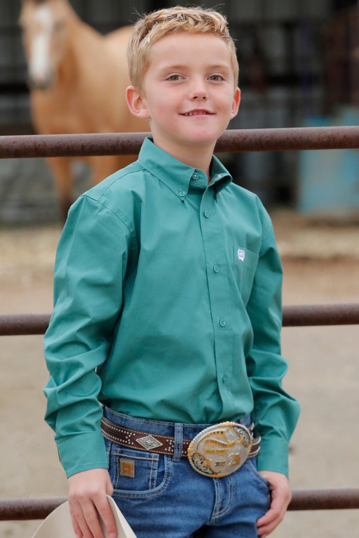 Cinch Boys Green Long Sleeve Shirt