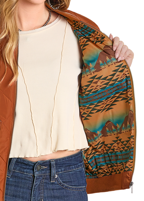 Panhandle Womens Rust Quilted Bomber Jacket