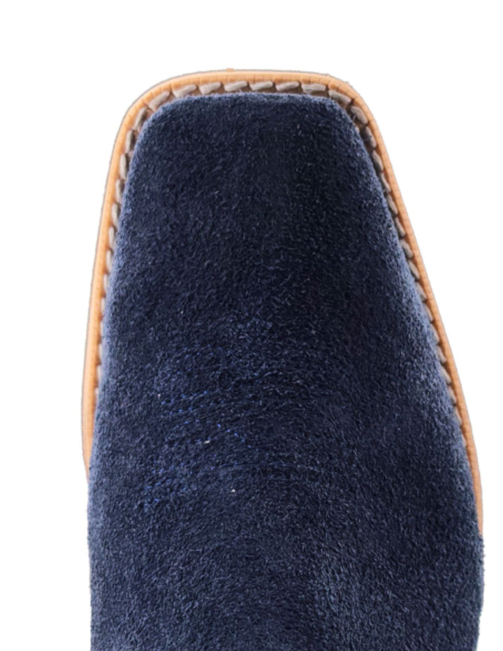 R. Watson Navy Roughout Narrow Square Toe Boots